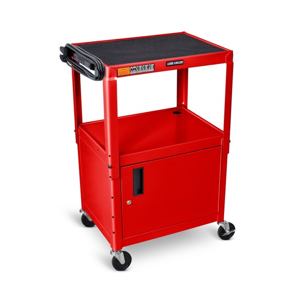 Luxor Adjustable-Height Steel AV Cart - Cabinet - Red AVJ42C-RD - main